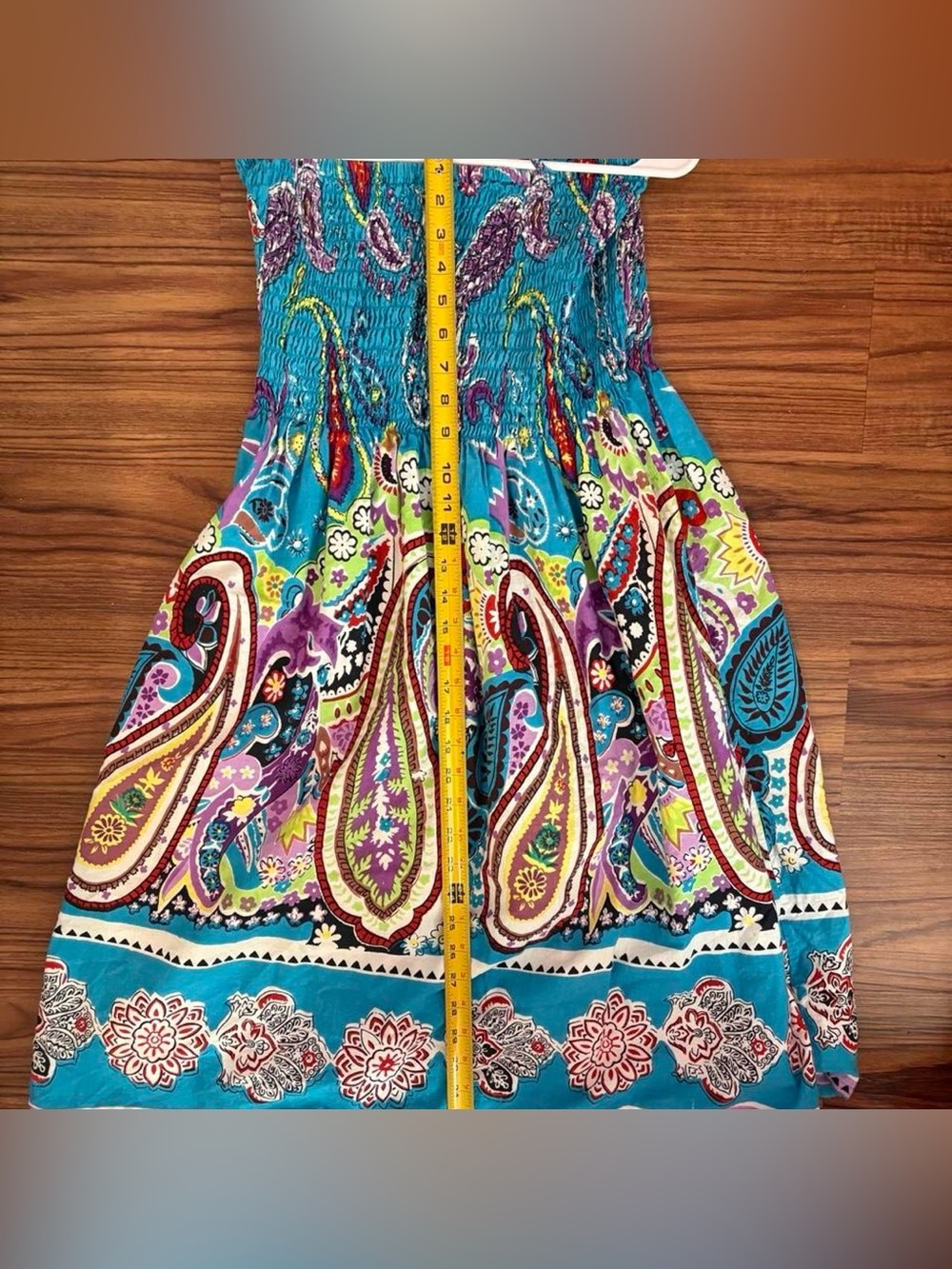 Women's Turquoise Paisley Smocked Waist dress